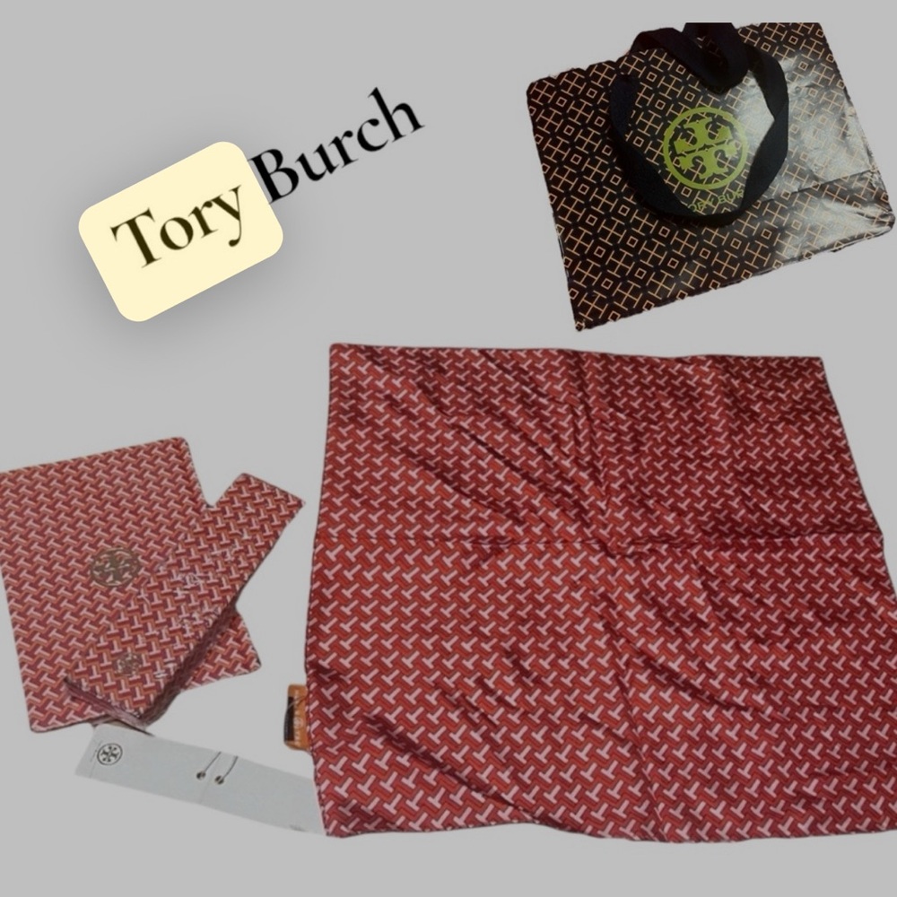NWT Tory Burch set silk scarf neckerchief with office book & pencils desk set - Picture 9 of 10